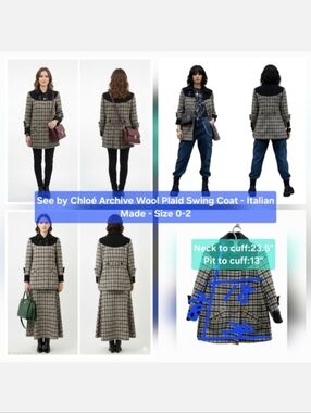 See by Chloé Archive Wool Plaid Swing Coat - Italian Made - Size 0-2
